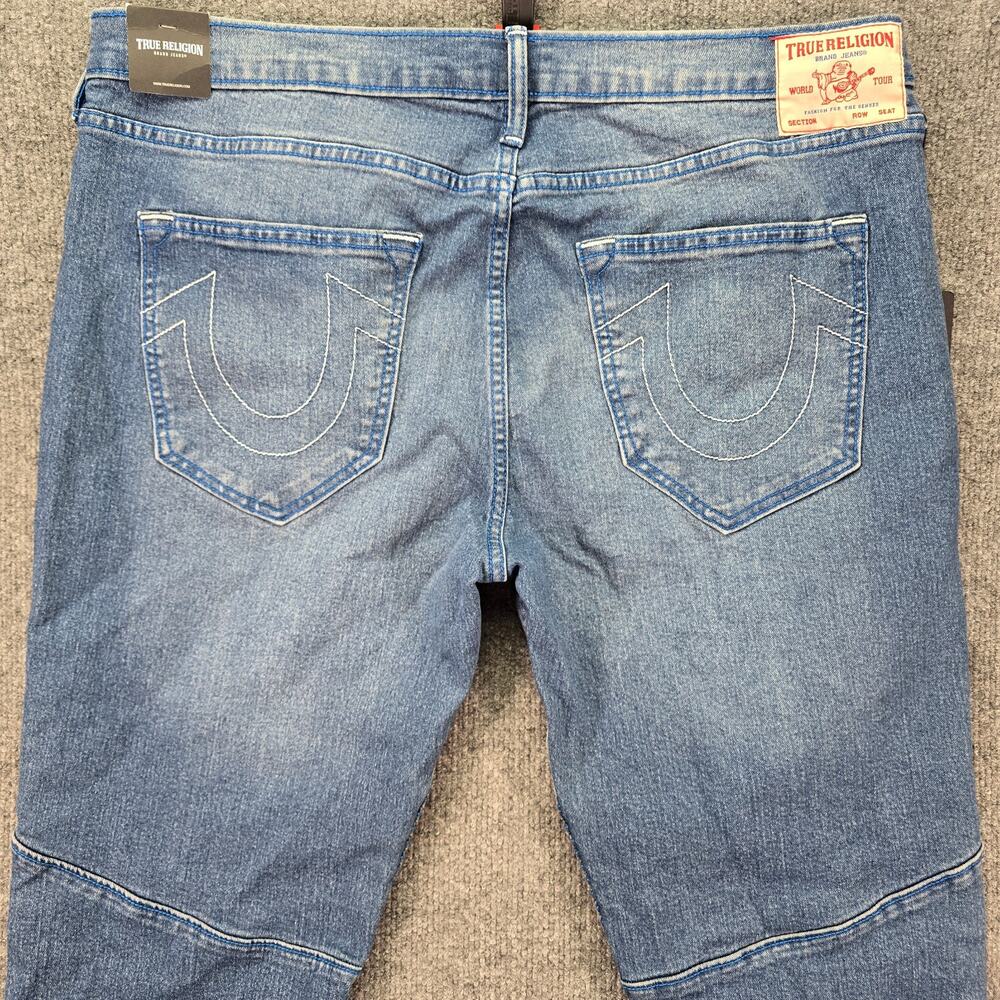 True Religion Rocco Relaxed Skinny Jeans 36x32 (38x32) Blue Medium Wash Moto - Picture 4 of 10